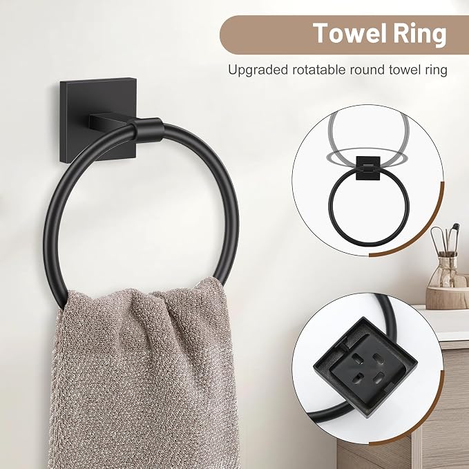 Towel Ring Set 4 Piece Bathroom Hardware Set Includes Towel Ring 2 Towel Hooks - Image 3