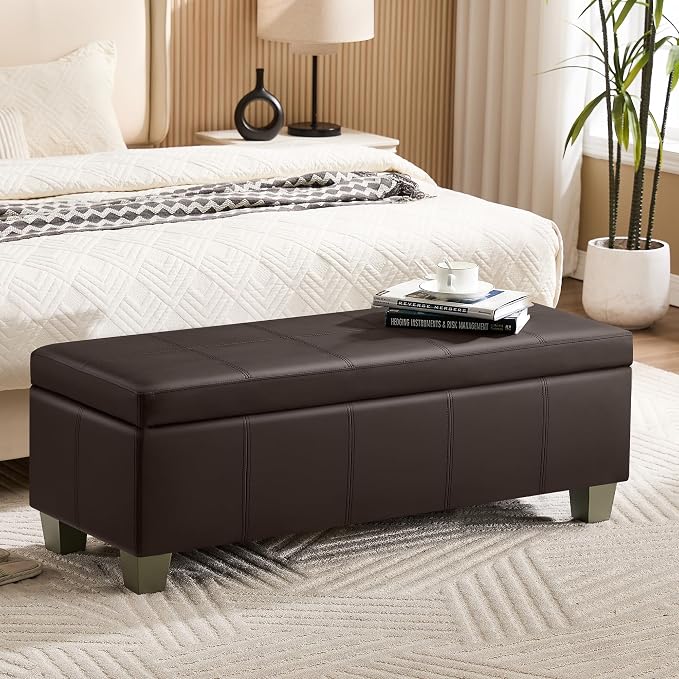 51" Faux Leather Storage Ottoman, Stitch Tufted Rectangle Upholstered End of by WUTUTUEE