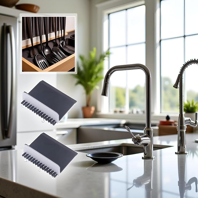 2Pcs Black Kitchen Sink Squeegee Cleaner Countertop Brush Wiper Vegetable - Image 5
