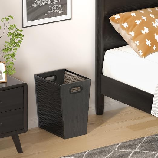 Piskyet Black Office Trash Can for Near Desk, 7 Gallon Unique Wood Bedroom - Image 5