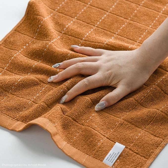 Artoid Mode Checkered Designed Cotton Caramel Orange Terry Kitchen Dish Towels - Image 4