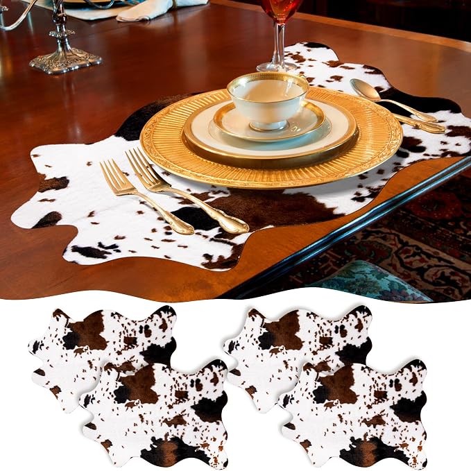 4 Pack Mini Faux Cowhide Rug, Mini Rustic Cowhide Rug Cute Rural Western Animal by Unknown