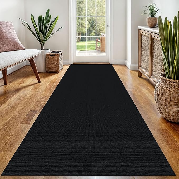 EARTHALL Washable Runner Rug 3x8 Ft Non Slip Runners for Hallways Wide Cotton Rubber Backed Kitchen Runner Braided Indoor Floor Carpet for Entryway, Hallway, Kitchen, Bedroom, Black