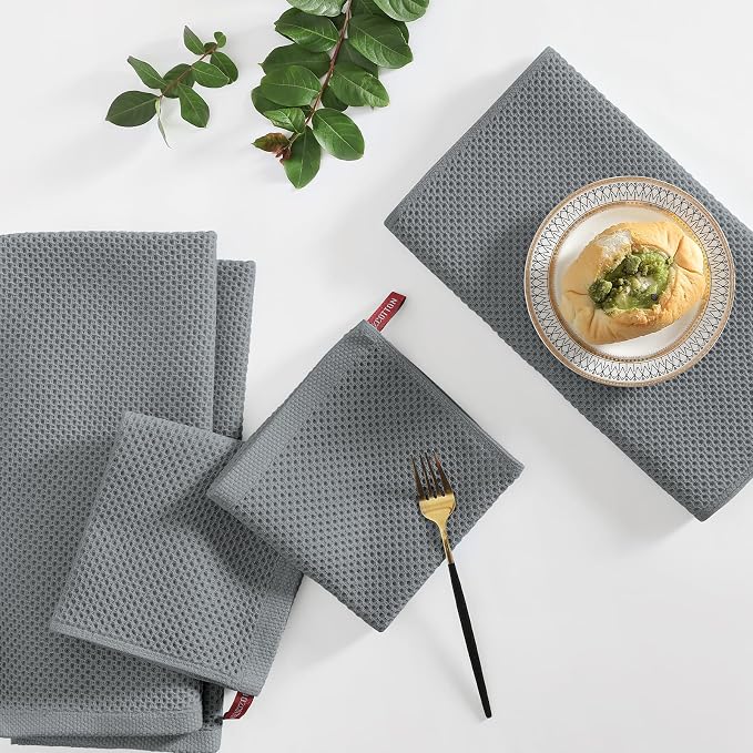 Homaxy 100% Cotton Kitchen Towels and Dishcloths Set, 12 x 12 Inches and 13 x - Image 6