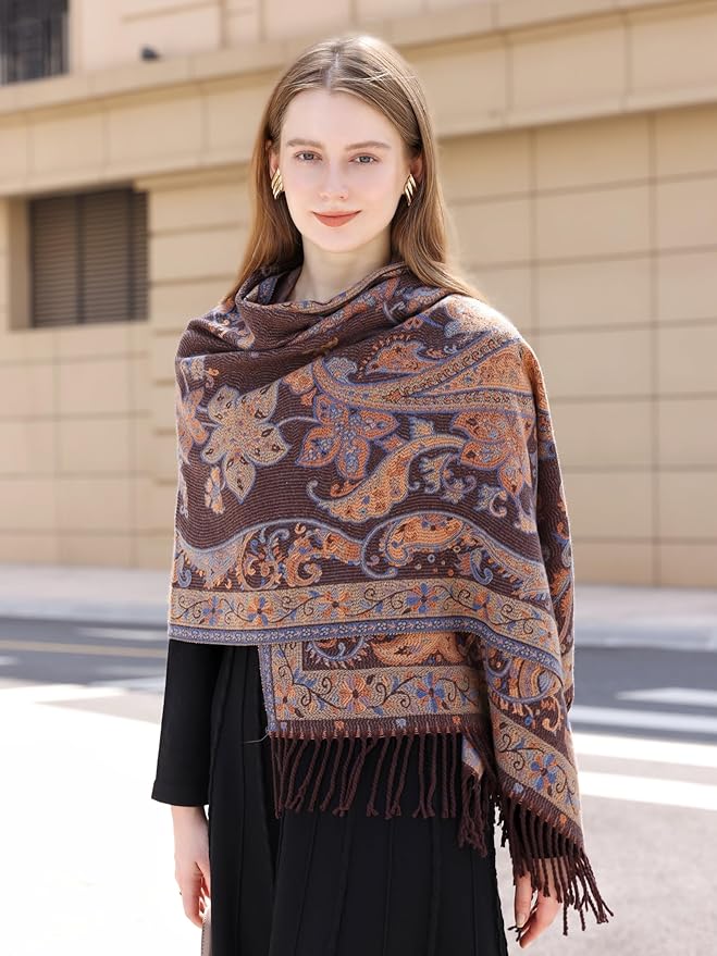 Wander Agio Warm Fashion Scarf Long Shawl Large Blanket Winter Wraps Scarves for Women Cashmere Jacquard Vintage Paisley
