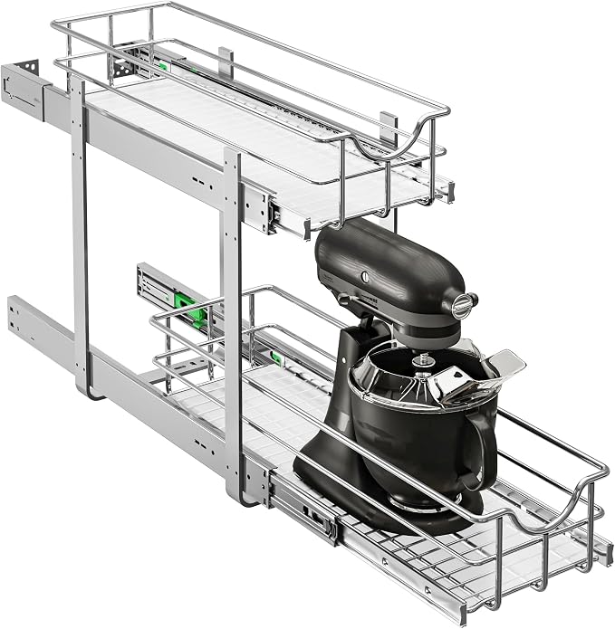 WelFurGeer 2-Tier Stainless Steel Pull Out Cabinet Organizer, Soft Close by WelFurGeer