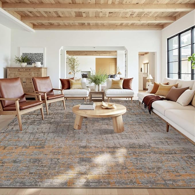 10x14 Extra Large Washable Area Rug, Soft Abstract Vintage Rug by Rugxara