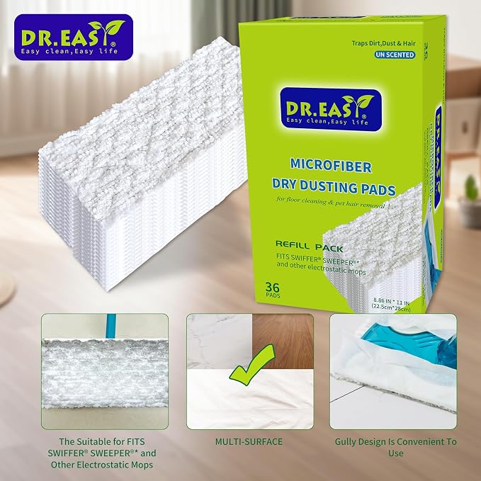 Dr.Easy Microfiber Dry Sweeping Cloths, 36ct Disposable Mopping Pads Refil Pack - Image 5