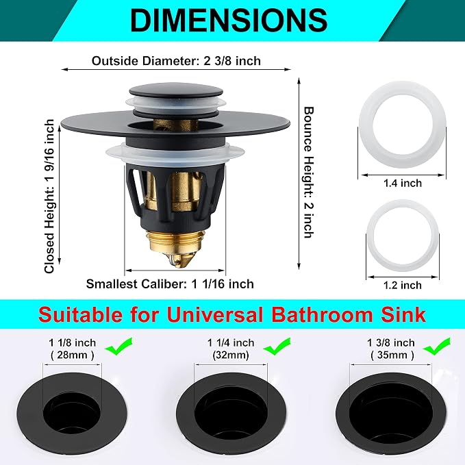 Universal 1.25" Bathroom Sink Stopper - Image 2