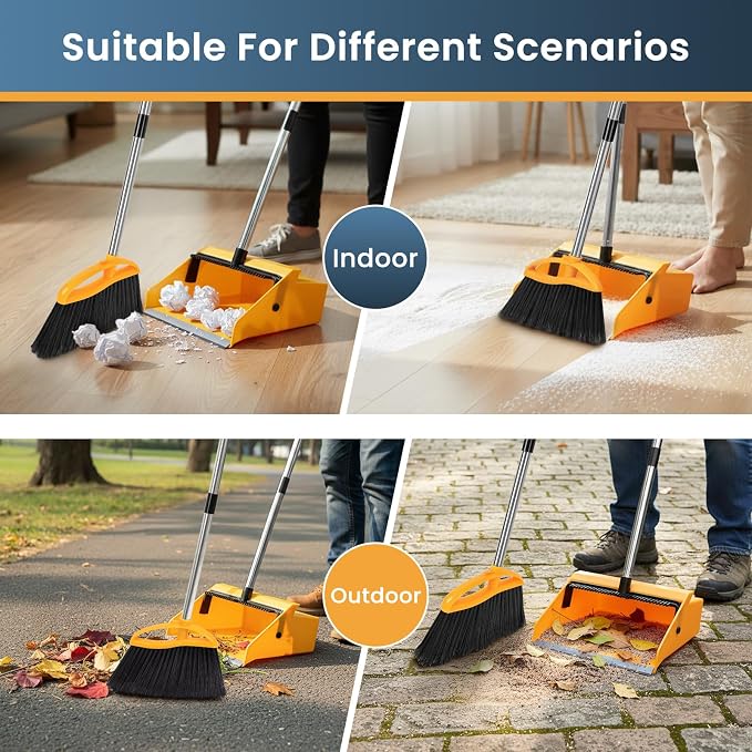 Commercial Broom and Dustpan Set，Long Handle Upright Heavy Duty Dust Pan - Image 7