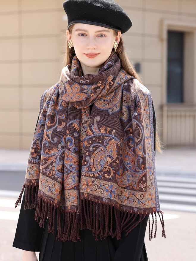 Wander Agio Warm Fashion Scarf Long Shawl Large Blanket Winter Wraps Scarves for Women Cashmere Jacquard Vintage Paisley