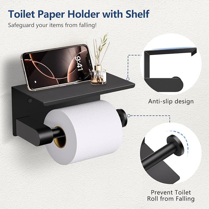 TQKAG 5 Piece Bathroom Towel Bar Holder Sets Matte Black Bathroom Hardware Set - Image 3