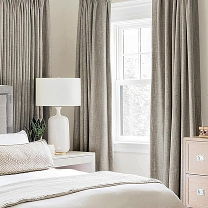 MIULEE Linen Texture Curtains for Bedroom Solid 100% Blackout Thermal Insulated Linen Curtains Grommet Room Darkening Curtains/Draperies for Living Room Nursery 52x96 Inch (2 Panels)
