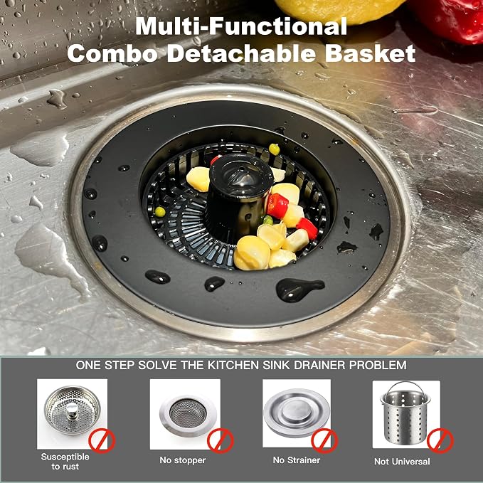 Kitchen Sink Drain Strainer 3 in 1, 304 Stainless Steel Pop Up Sink Stopper - Image 7