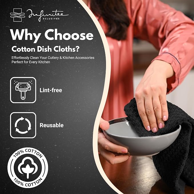Infinitee Xclusives Premium Dish Cloth 100% Cotton 12 x 12 Inches |Pack of 4| - Image 2