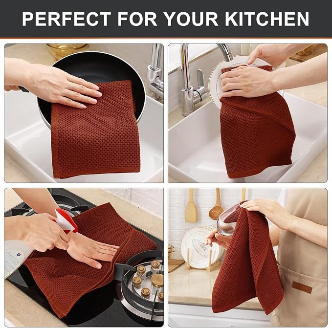 Kitinjoy 100% Cotton Waffle Weave Kitchen Hand Towels - Image 4