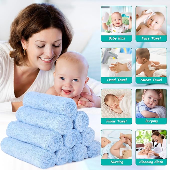 HOMEXCEL Baby Washcloths 12 Pack-Microfiber Coral Fleece Baby Bath Face Towel 7 - Image 4