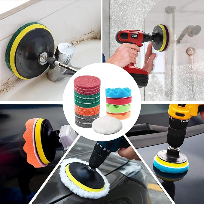 32 Pack Drill Brush Attachments Set Scrub Pads Sponge Buffing Pads Crevice - Image 7