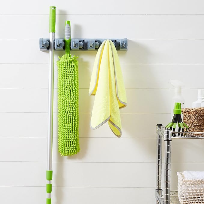 Amazon Basics Rectangular Heavy Duty Wall Mount Broom and Mop Holder, Sturdy - Image 5