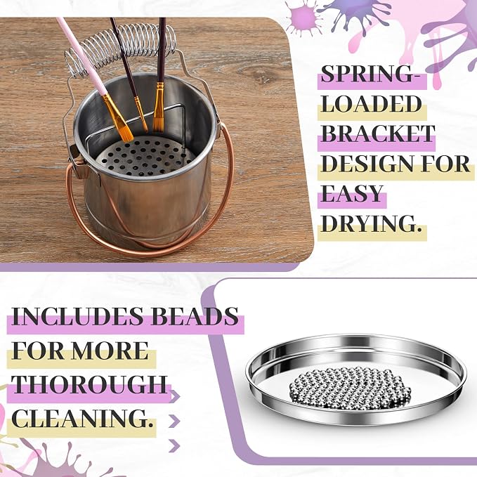 Skybooly 2 Pcs Paint Brush Cleaner Set Stainless Steel Double Dipper Palette - Image 4