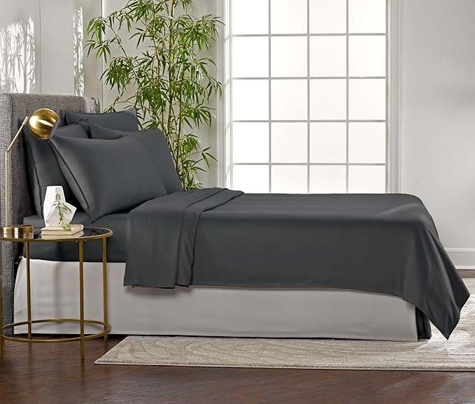 Pure Bamboo King Sheets, Genuine 100% Organic Viscose Derived from Bamboo Bed Sheet Set, Luxuriously Soft & Cooling, Double Stitching, 2 Year Quality Promise (King, Charcoal)