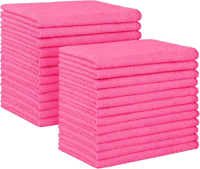 HOMEXCEL Pink Microfiber Cleaning Cloth, 24 Pack Absorbent Cleaning Rags by HOMEXCEL