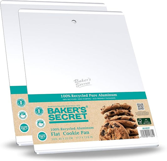 Baker's Secret 2pcs Large Flat Cookie Sheet 18" x 14" Aluminum Flat Baking Sheet by BakersSecret
