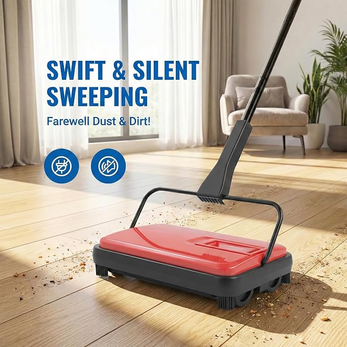 Manual Carpet Sweeper, Electric-Free Quiet Floor Sweeper - Image 6