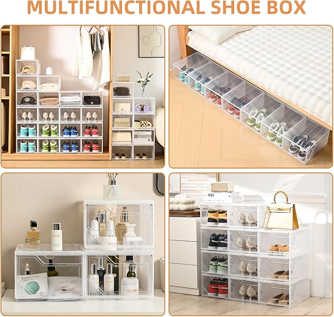 Modular XX-Large Shoe Organizer, Shoe Storage Organizer, 10 Pack Shoe Box Clear - Image 9