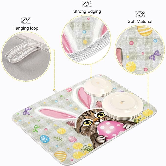 Happy Easter Day Pink Dish Drying Mat Quick Absorbent 18x24 Easter Bunny Rabbit - Image 4