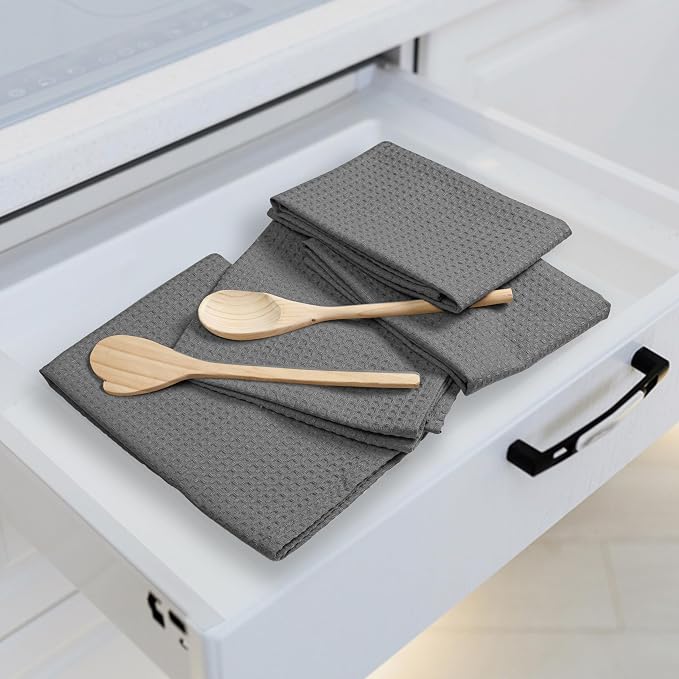 Grey Waffle Kitchen Towels, 16x26 Inches, 100% Cotton, and Quick Drying - Image 3