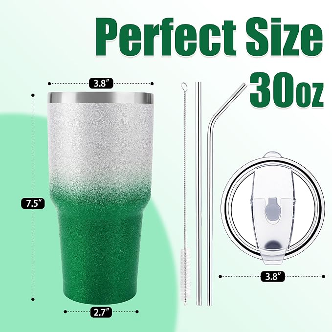D·S 30 oz Tumbler Christmas Green Glitter Gradient Cup Stainless Steel Double - Image 2