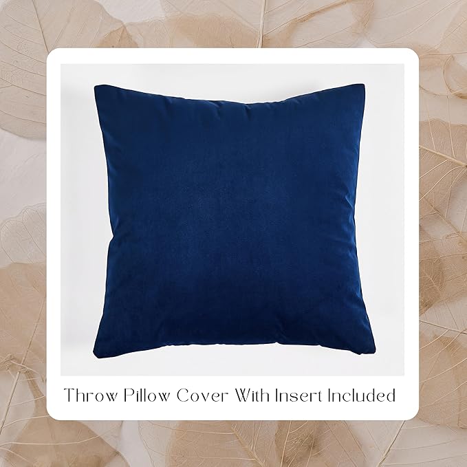 Solid Color Velvet Throw Pillow with Insert Included (Navy Blue, 22"x22"), Decorative Pillow for Sofa, Couch, Bed, Chair Cushion
