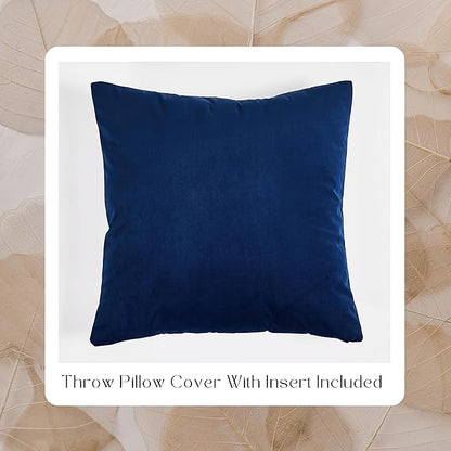 Solid Color Velvet Throw Pillow with Insert Included (Navy Blue, 22"x22"), Decorative Pillow for Sofa, Couch, Bed, Chair Cushion