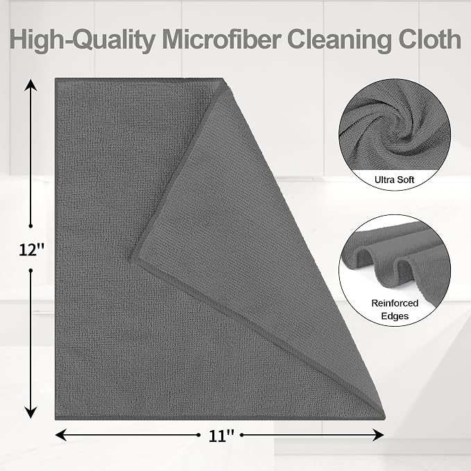 HOMERHYME Microfiber Cleaning Cloth, 12 Pack Grey Cleaning Rags, Reusable - Image 2