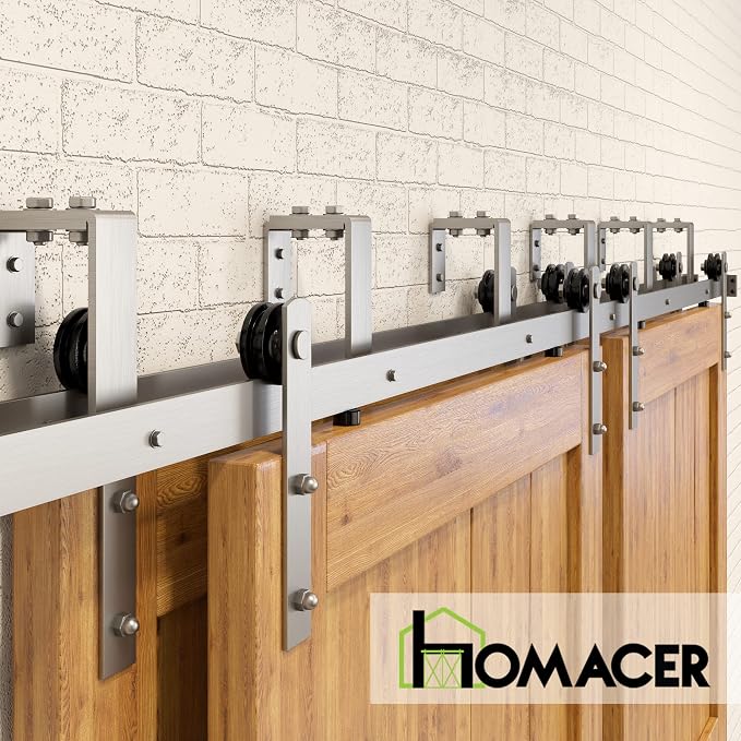 Homacer Brushed Nickel Double Track U-Shape Bypass Sliding Barn Door Hardware - Image 6