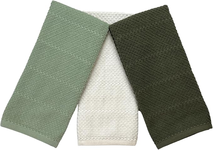 Sage White Dark Green Kitchen Hand Dish Towels: Oversized 28" x 18", 100% - Image 4
