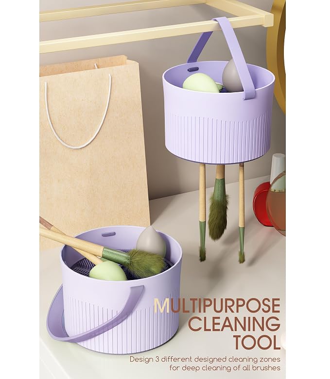 Makeup Brush Cleaner Bowl Rack 3 in 1, Silicone Cleaning Tool - Image 6