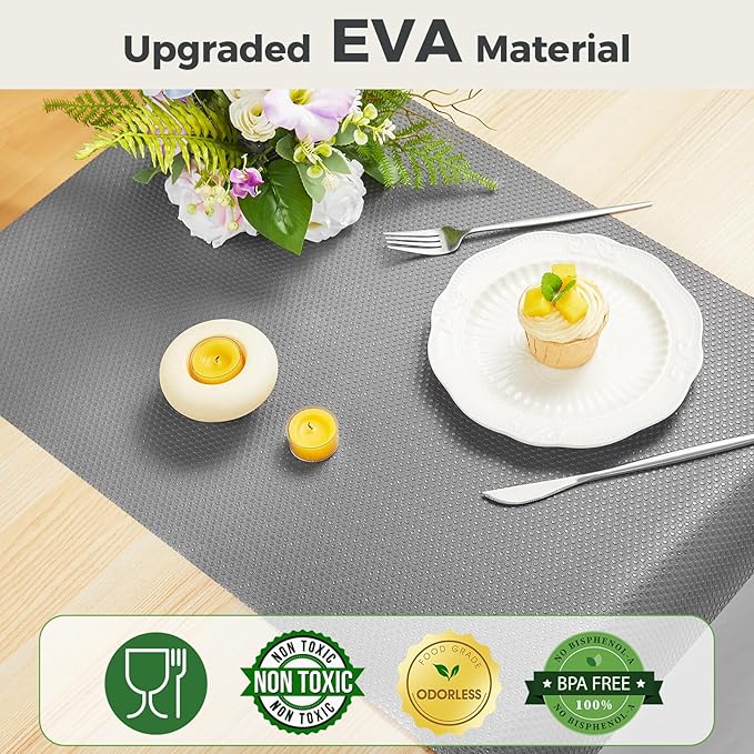 100% EVA Shelf Liner for Kitchen Cabinet, 18" x 120" Drawer Liners Non Adhesive Non Slip Waterproof Plastic Paper, Dresser Pantry Bathroom Refrigerator Protector, Grey