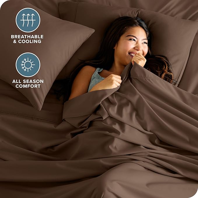 Bare Home Split King Sheet Set - 1800 Ultra-Soft Microfiber Bed Sheets - Double Brushed - Deep Pockets - Easy Fit - 5 Piece Set - Bed Sheets & Pillowcases (Split King, Cocoa)