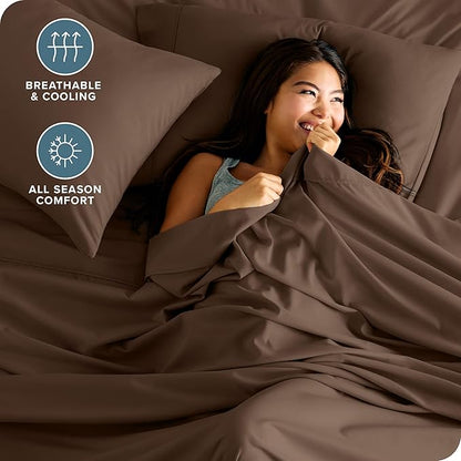 Bare Home Split King Sheet Set - 1800 Ultra-Soft Microfiber Bed Sheets - Double Brushed - Deep Pockets - Easy Fit - 5 Piece Set - Bed Sheets & Pillowcases (Split King, Cocoa)