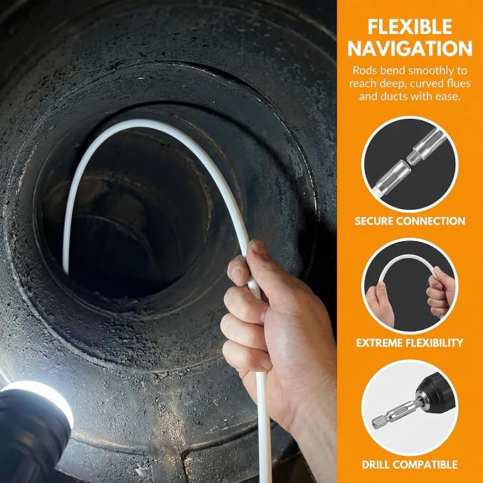 20feet Chimney Sweep Kit with 15 Flexible Rods, Dual Brush Heads - Image 6