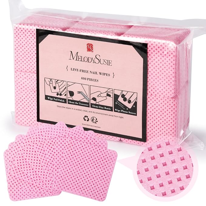 MelodySusie 600Pcs Lint Free Nail Pink Wipes Super Absorbent Soft Non-Woven by MelodySusie