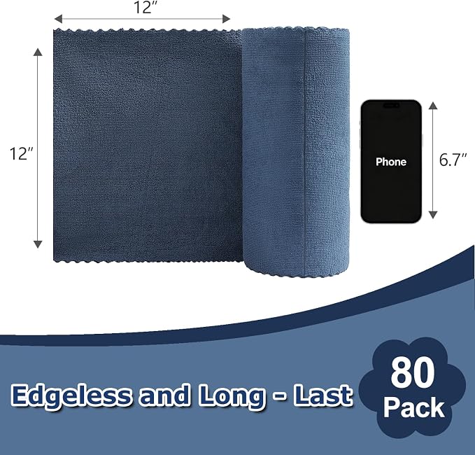 Jessy Home 80 Pack Microfiber Cleaning Cloth Roll Reusable Paper Towels 12"x12" - Image 2