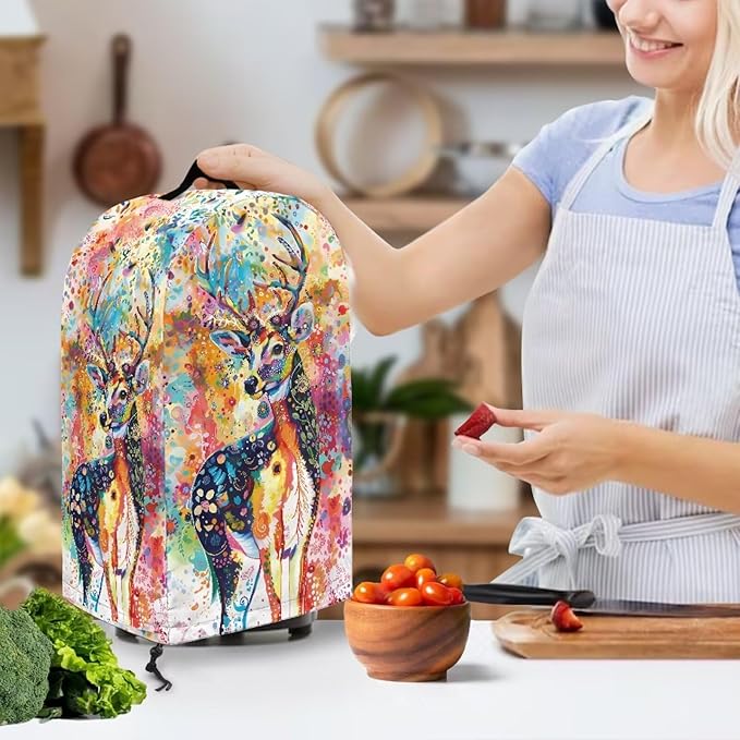 Colorful Deer Blender Dust Cover with Drawstring Stand Mixer or Coffee Maker Cover Anti Fingerprint Polyester Appliance for Home Vibrant Kitchen Decor