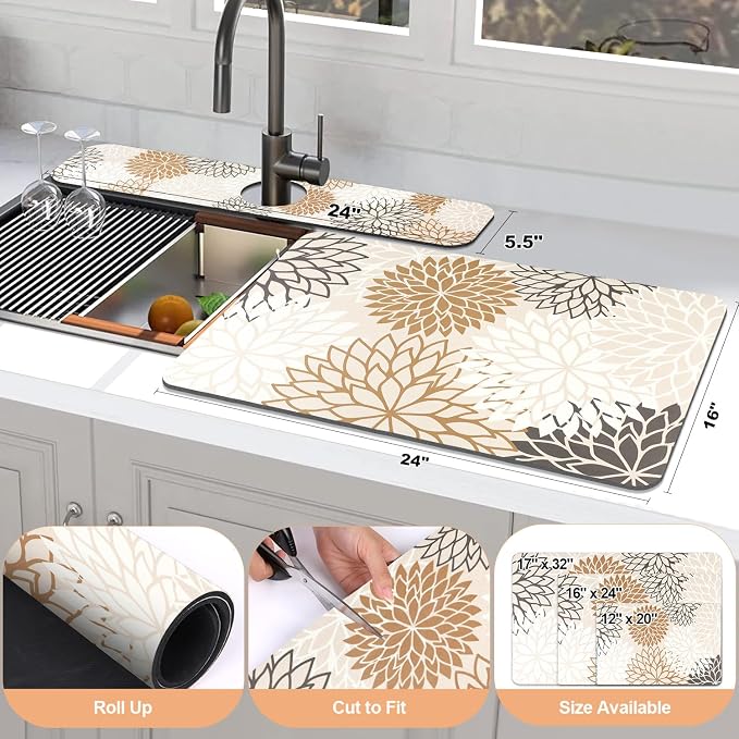 Findosom 2PCS 16" x 24" Dish Drying Mat & 24" x 5.5" Sink Splash Guard - Image 2