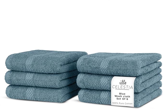 100% Cotton Wash Cloth for face & Body Set of 6, Sustainable, Highly Absorbent by VillaCelestia