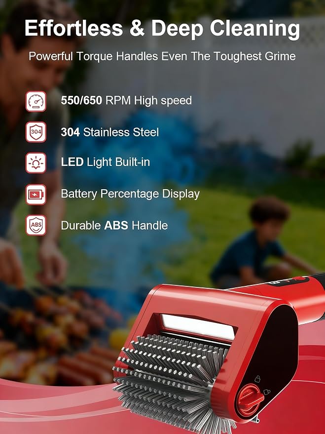 Electric Grill Brush with LED Light, 650 RPM High-Speed Non-Shedding Spinning - Image 2