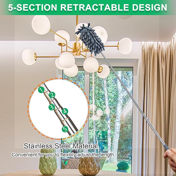2 Pack Microfiber Duster for Cleaning, Washable Dusters, Extendable Pole - Image 6