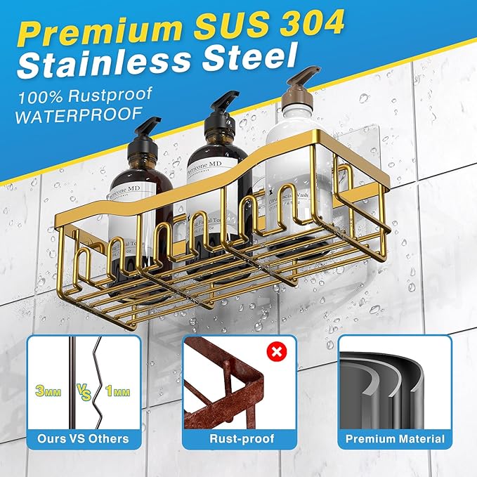 EUDELE 5-Pack Rustproof Stainless Steel Shower Caddy – No Drill Adhesive - Image 5